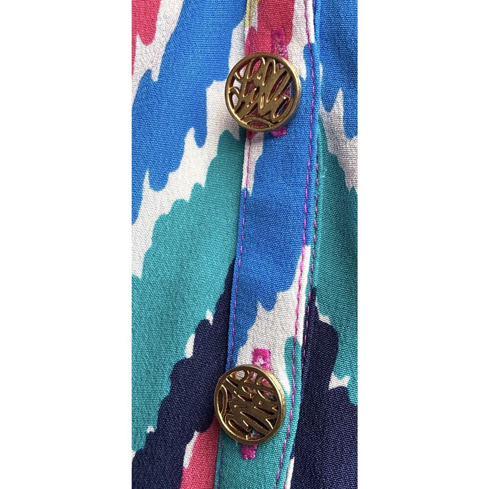 Lilly Pulitzer 100% Silk Multicolor Zigzag Ikat Print Resort Blouse Small - Picture 6 of 8
